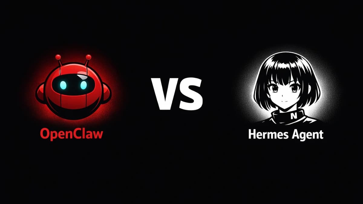 Hermes Agent vs OpenClaw comparison showing both project logos on a dark background with feature icons