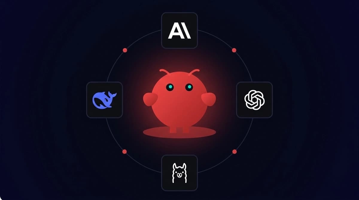 OpenClaw add models setup showing the mascot connected to multiple AI provider icons including Claude, GPT, Ollama, and DeepSeek