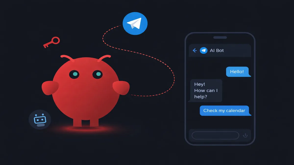 Add Telegram to OpenClaw showing the mascot connected to a phone with Telegram chat bubbles and the BotFather bot icon