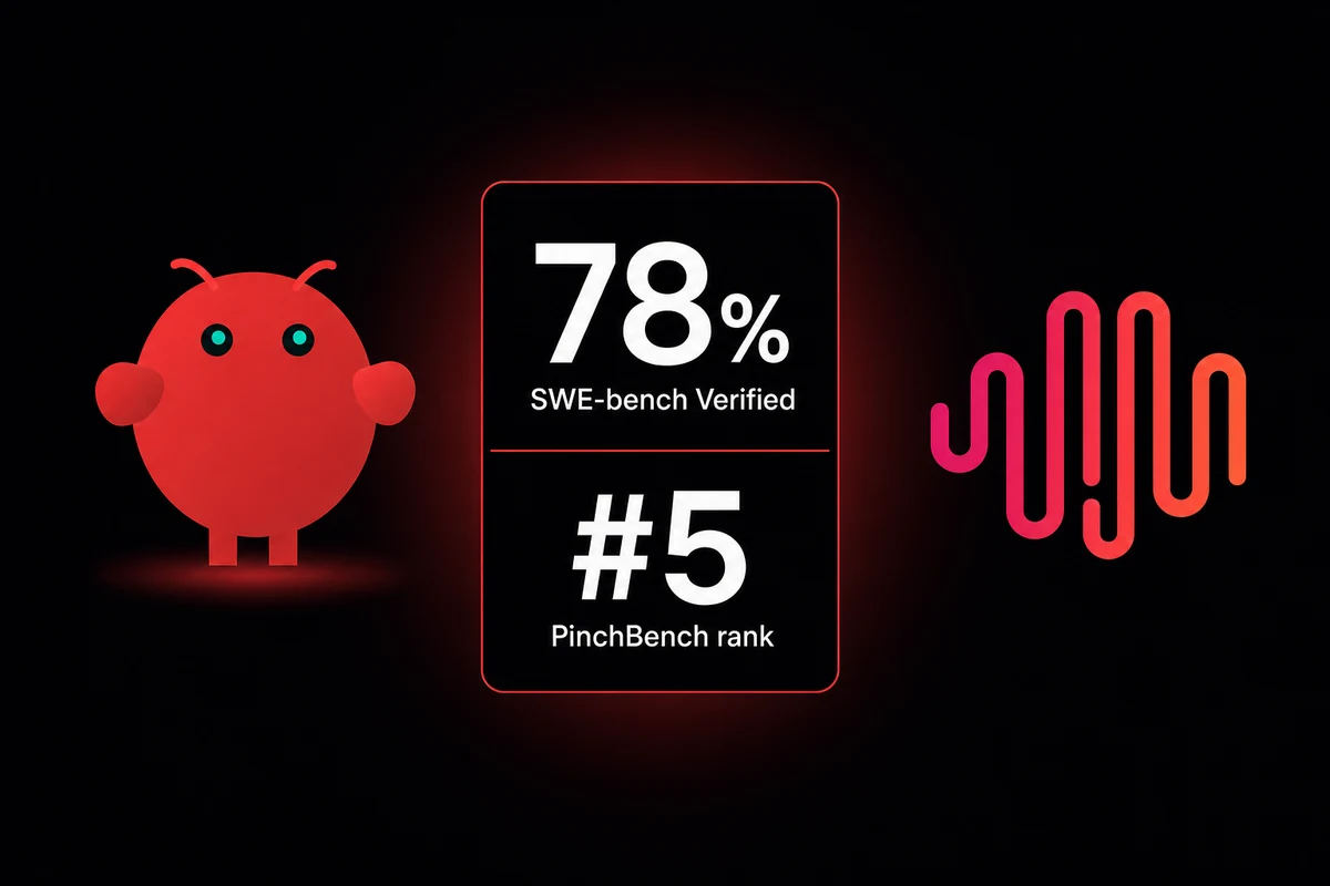 OpenClaw and MiniMax M2.7 scoreboard with 78% SWE-bench Verified and PinchBench rank #5