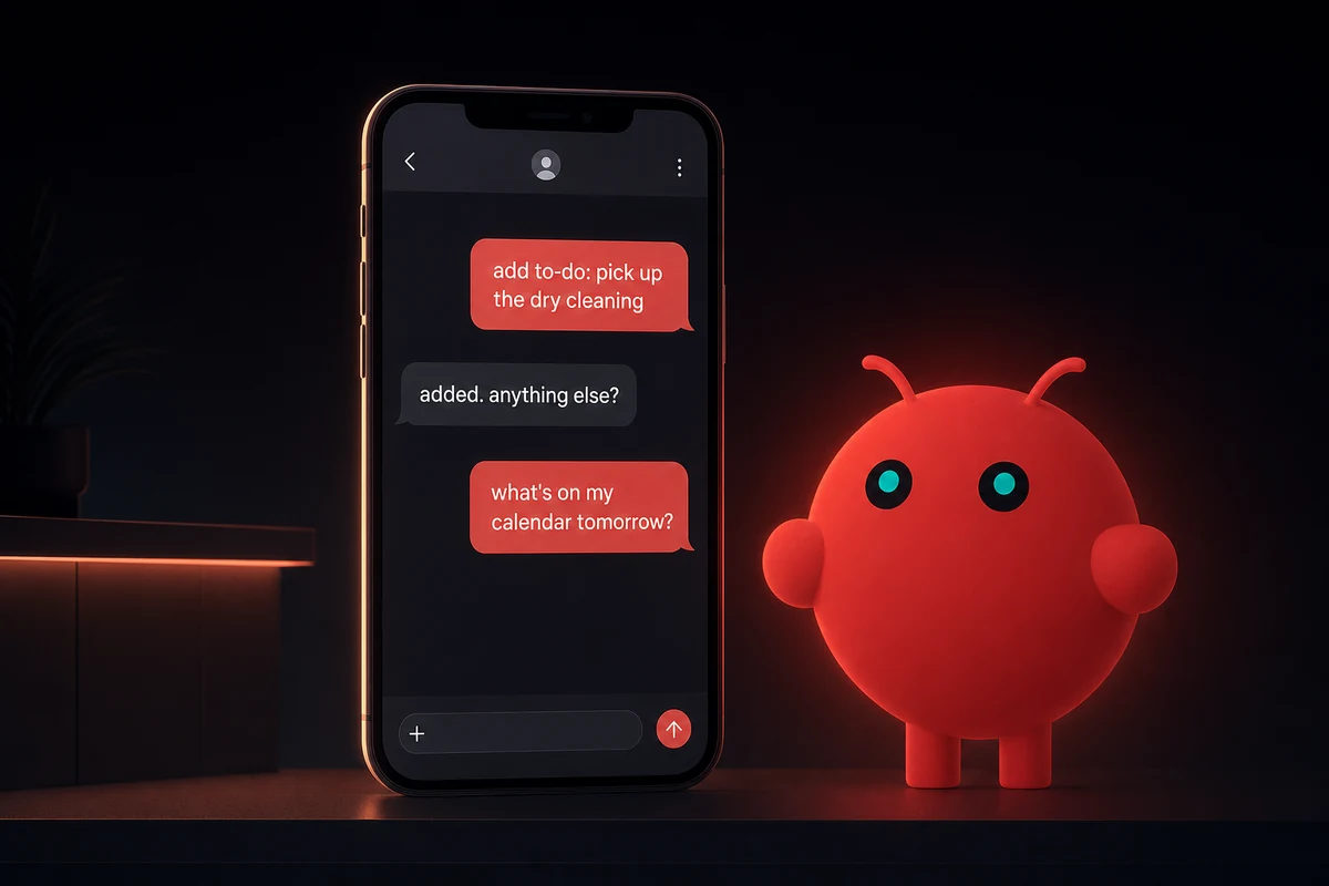 OpenClaw fielding three short to-do messages in a centered chat-app thread